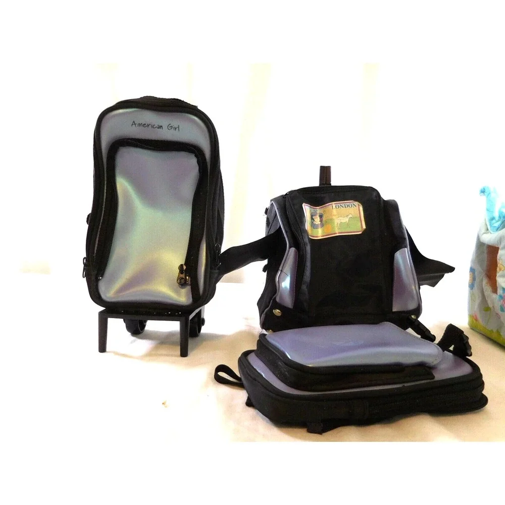 American Girl Doll Sized Luggage Lavender Rolled Suitcase + Backpack + Coconut D